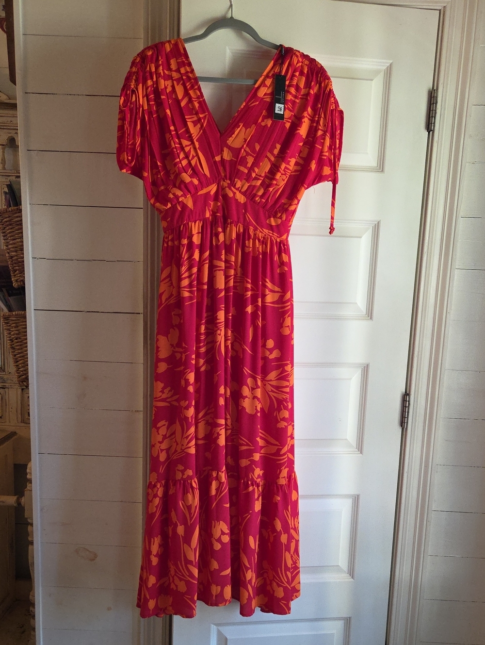Tahari Pink & Orange Floral Maxi Dress
